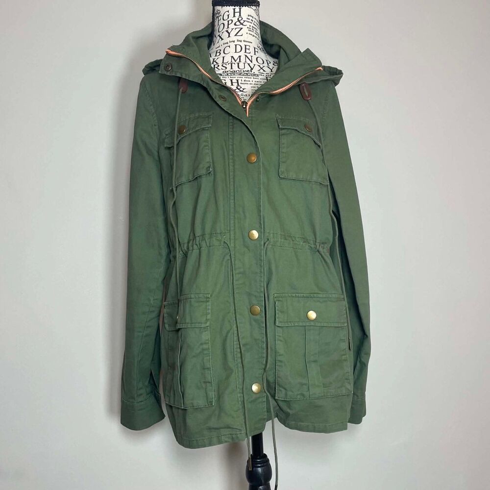 41 Hawthorn green army jacket military style detachable hood 100% cotton L